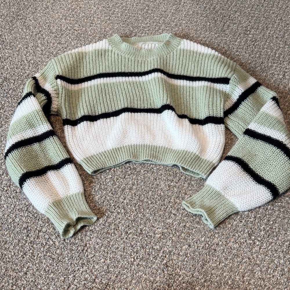 Striped Green and White Women's Sweater